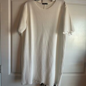 Boohoo White Textured Short Sleeve Shift Dress